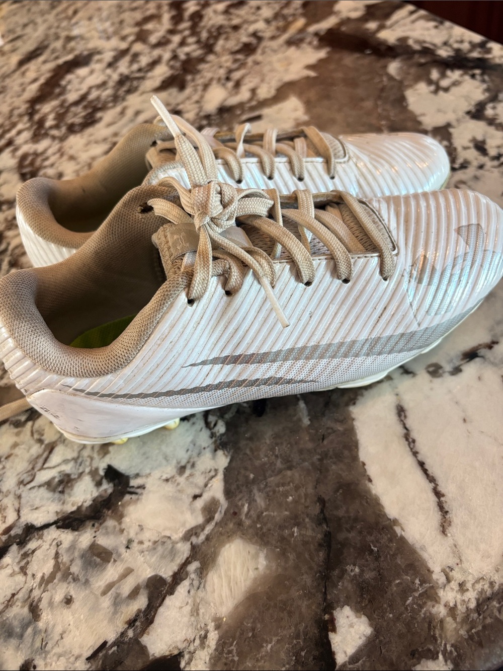 Under Armour Kids White Soccer Cleats with Light Gray Accents